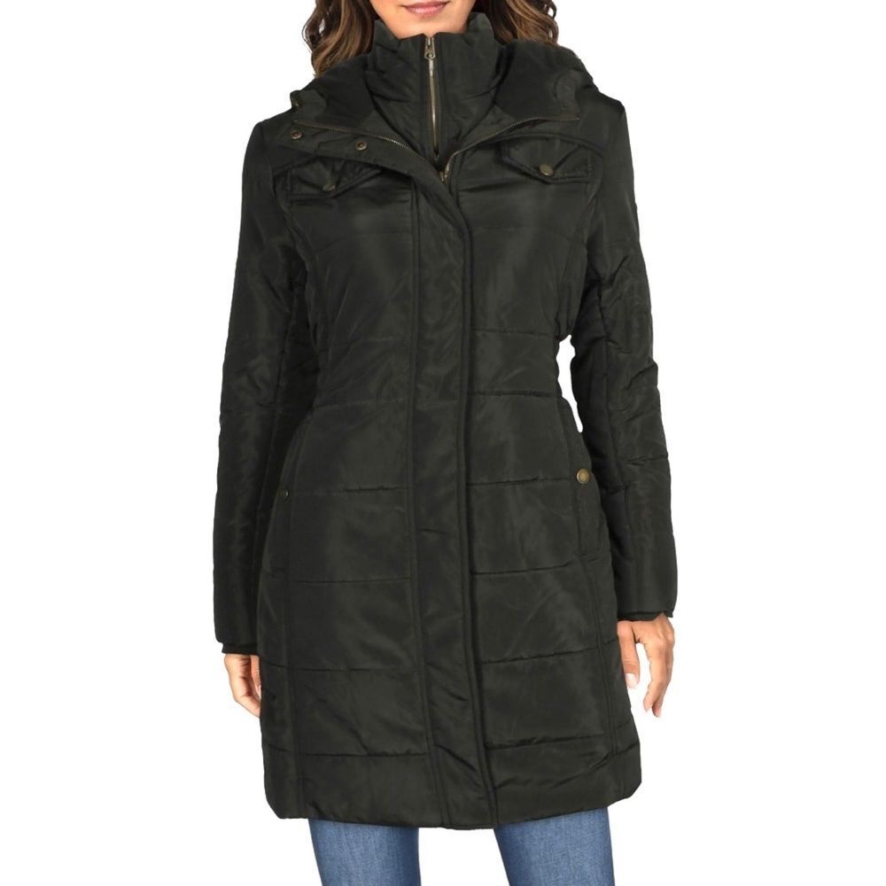 Lucky Brand NWT Army Green 3/4 Puffer Coat Jacket With Hood Large !